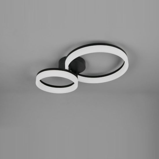 Plafoniera led 22w 3000k per soggiorno moderna nera a 2 anelli