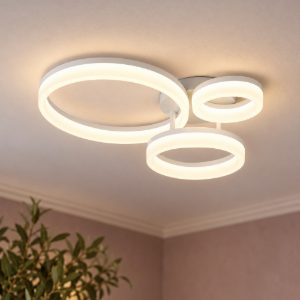 Plafoniera led 32w 4000k per soggiorno moderna bianca a 3 anelli