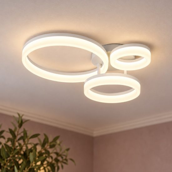 Plafoniera led 32w 4000k per soggiorno moderna bianca a 3 anelli