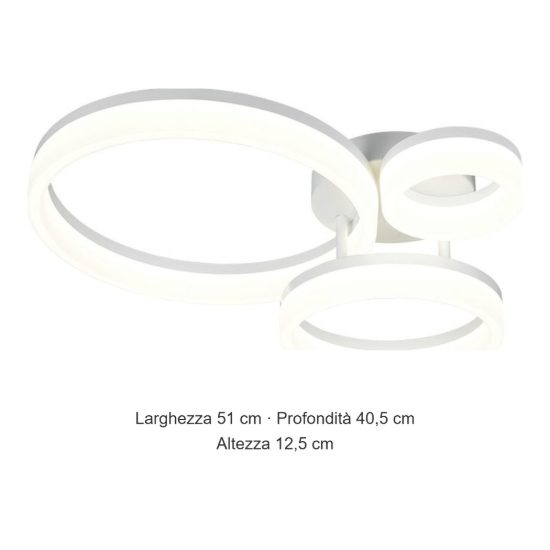 Plafoniera led 32w 4000k per soggiorno moderna bianca a 3 anelli