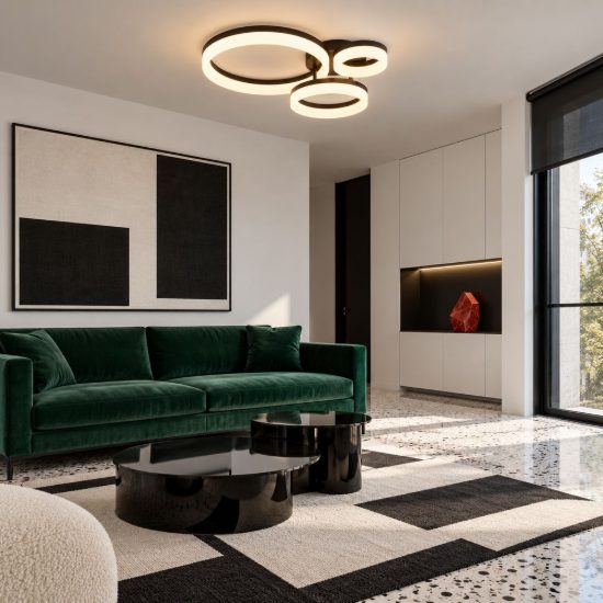 Plafoniera led 32w 3000k per soggiorno moderna nera a 3 anelli