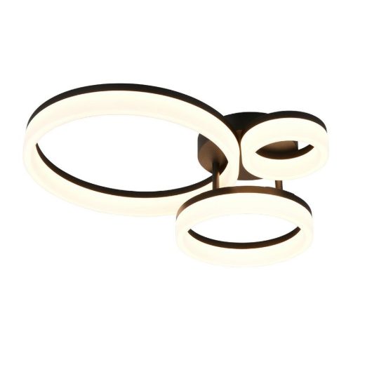 Plafoniera led 32w 3000k per soggiorno moderna nera a 3 anelli