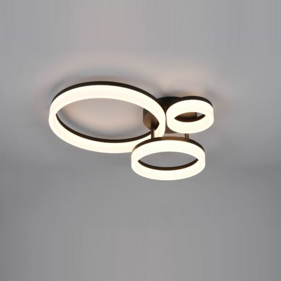 Plafoniera led 32w 3000k per soggiorno moderna nera a 3 anelli