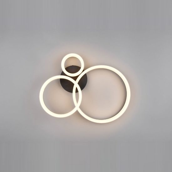 Plafoniera led 32w 3000k per soggiorno moderna nera a 3 anelli