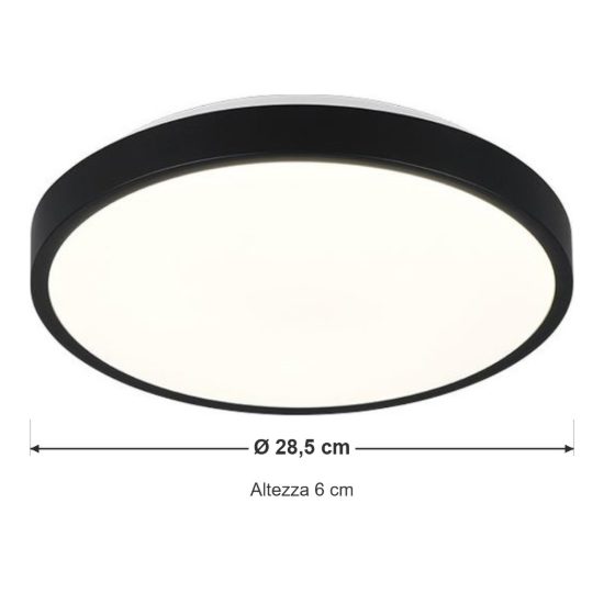 Plafoniera led 10,5w 3000k moderna rotonda nera dal design essenziale