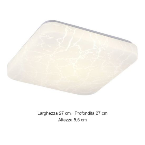 Plafoniera led 16w 4000k moderna quadrata bianca con diffusore effetto ghiaccio