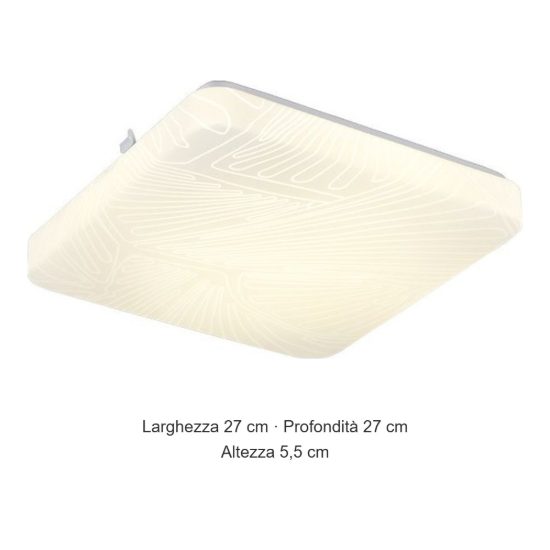 Plafoniera led 16w 4000k moderna quadrata bianca con diffusore effetto foglia