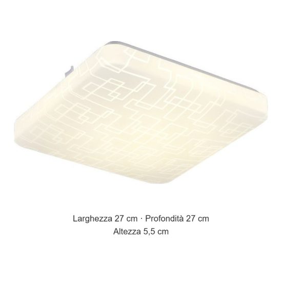 Plafoniera led 16w 4000k moderna quadrata bianca con diffusore effetto rettangoli