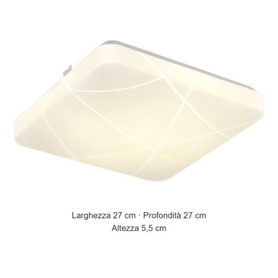 Plafoniera led 16w 4000k moderna quadrata bianca con diffusore effetto linea