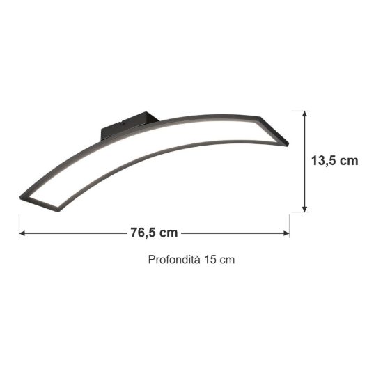 Plafoniera led 21w 3000k per soggiorno moderna nera ad arco