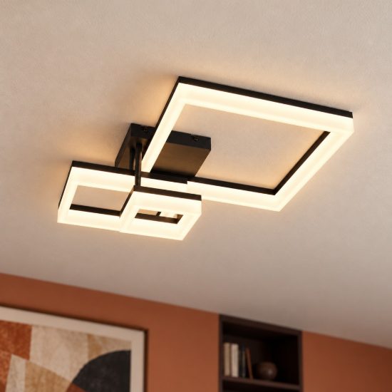 Plafoniera led 32w 3000k per corridoio moderna a triplo quadrato nera