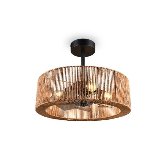 Ventilatore da soffitto con luce 4 luci con telecomando con paralume in canapa naturale
