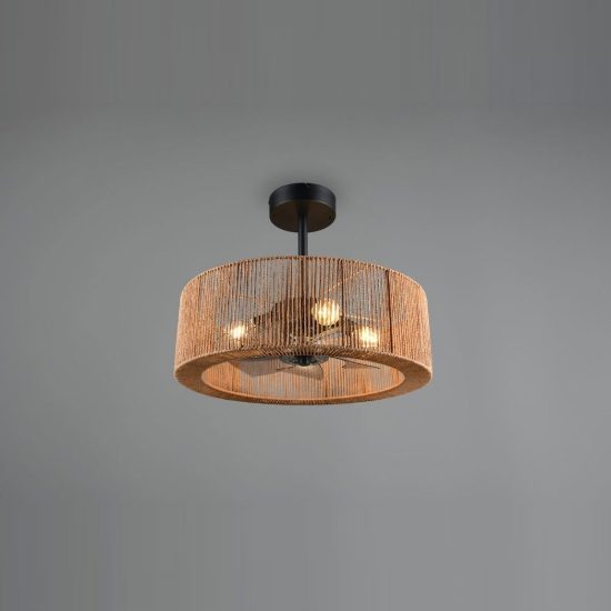 Ventilatore da soffitto con luce 4 luci con telecomando con paralume in canapa naturale