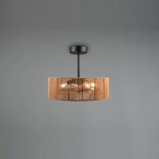 Ventilatore da soffitto con luce 4 luci con telecomando con paralume in canapa naturale