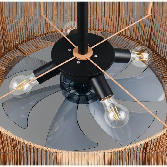 Ventilatore da soffitto con luce 4 luci con telecomando con paralume in canapa naturale