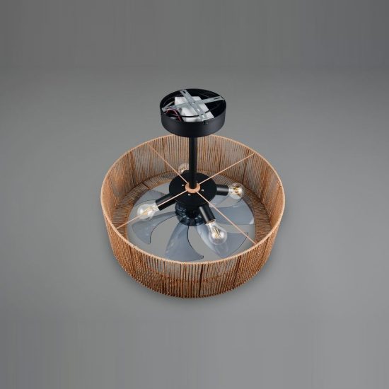 Ventilatore da soffitto con luce 4 luci con telecomando con paralume in canapa naturale