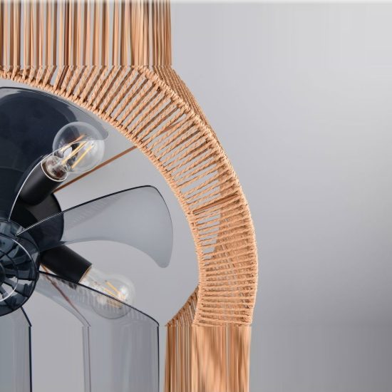 Ventilatore da soffitto con luce 4 luci con telecomando con paralume in canapa naturale
