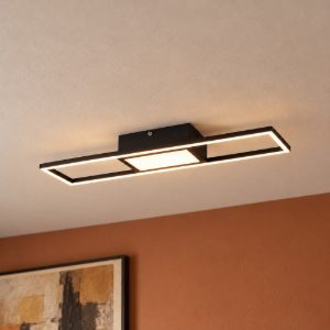 Plafoniera led 22w cct 2700k 6000k con telecomando per soggiorno rettangolare nero opaco