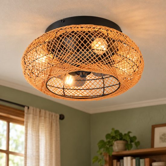Ventilatore da soffitto con luce 4 luci con telecomando marrone con diffusore in carta