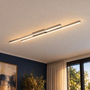 Plafoniera led 22w 3000k per soggiorno moderna lineare nichel opaco con 2 bacchette