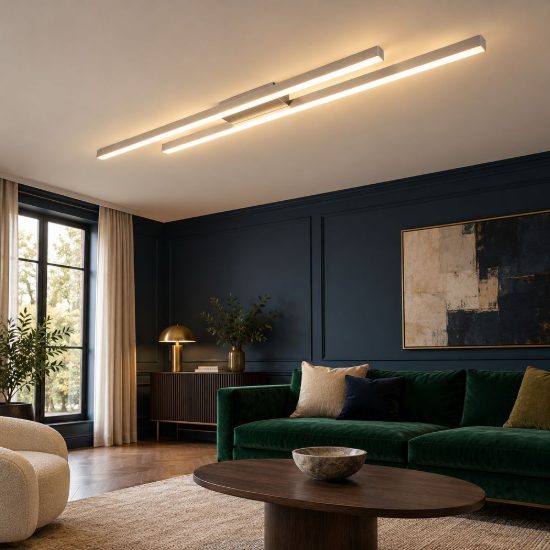 Plafoniera led 22w 3000k per soggiorno moderna lineare nichel opaco con 2 bacchette