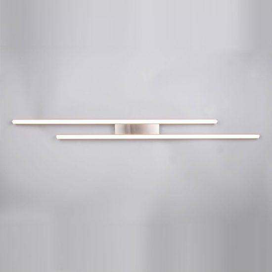 Plafoniera led 22w 3000k per soggiorno moderna lineare nichel opaco con 2 bacchette