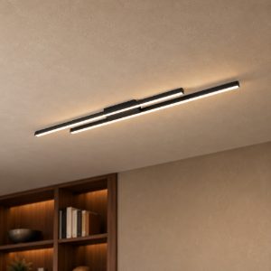 Plafoniera led 22w 3000k per soggiorno moderna lineare nera con 2 bacchette