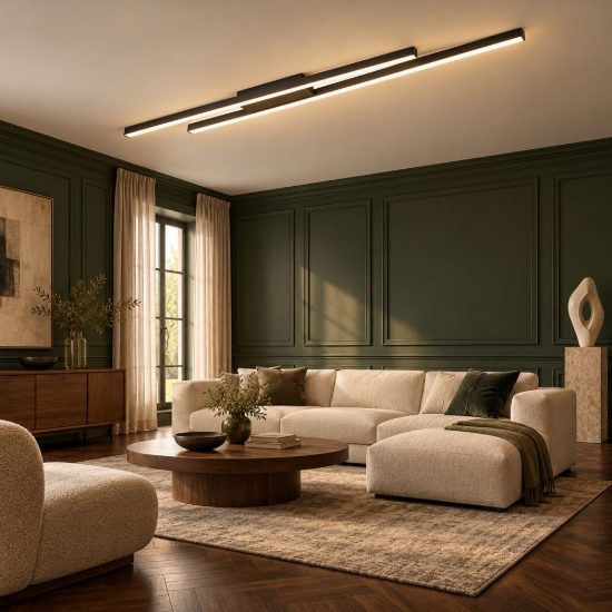 Plafoniera led 22w 3000k per soggiorno moderna lineare nera con 2 bacchette