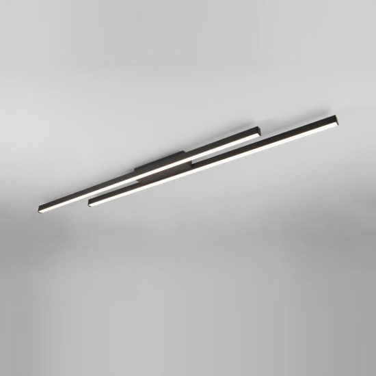 Plafoniera led 22w 3000k per soggiorno moderna lineare nera con 2 bacchette