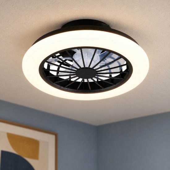 Ventilatore da soffitto con luce led 22w cct 2700k 6500k con telecomando nero con anello luminoso