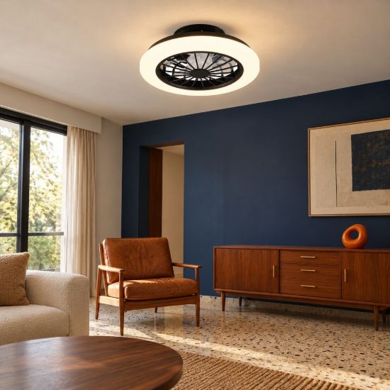 Ventilatore da soffitto con luce led 22w cct 2700k 6500k con telecomando nero con anello luminoso
