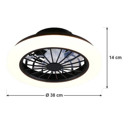 Ventilatore da soffitto con luce led 22w cct 2700k 6500k con telecomando nero con anello luminoso