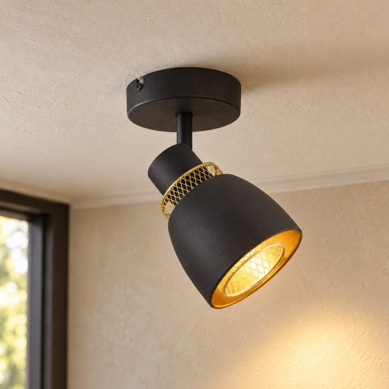 Faretto da soffitto per cucina orientabile moderno nero oro con paralume a griglia
