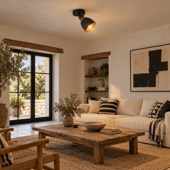 Faretto da soffitto per cucina orientabile moderno nero oro con paralume a griglia