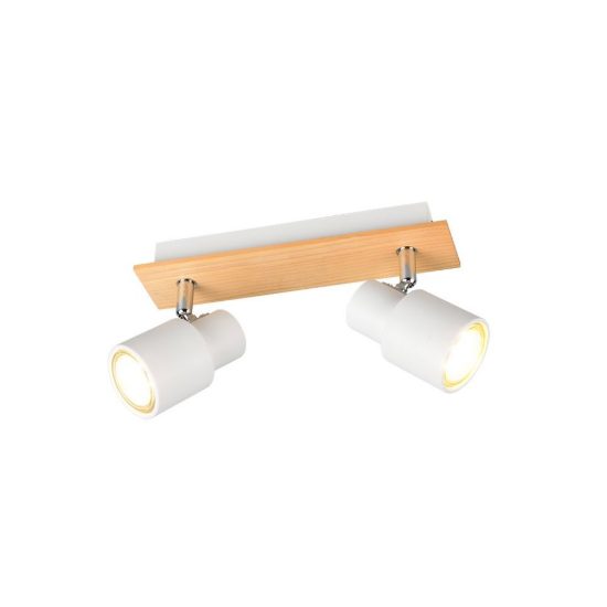 Plafoniera con 2 faretti orientabili moderna in metallo bianco opaco legno naturale
