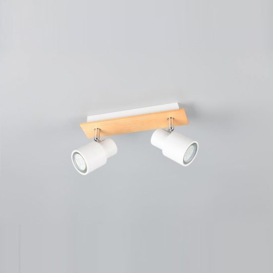 Plafoniera con 2 faretti orientabili moderna in metallo bianco opaco legno naturale