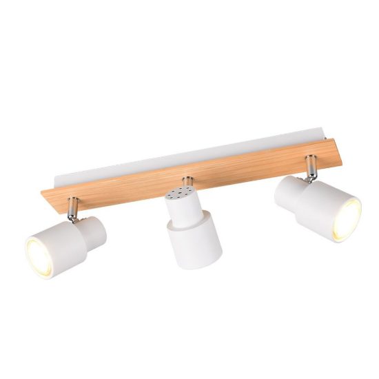 Plafoniera con 3 faretti orientabili moderna in metallo bianco opaco legno naturale