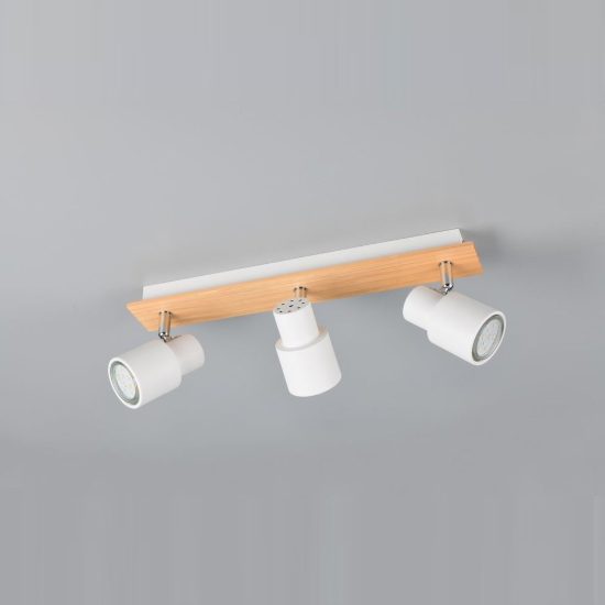 Plafoniera con 3 faretti orientabili moderna in metallo bianco opaco legno naturale