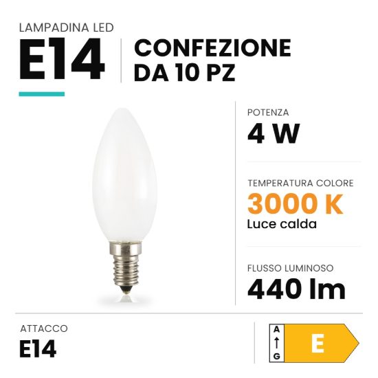 Ideal lux lampadina led e14 a oliva 4w 3000k bianca confezione 10 pezzi