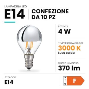 Ideal lux lampadina led e14 a sfera 4w 3000k cromata confezione 10 pezzi