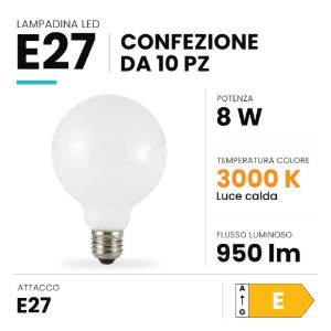 Ideal lux lampadina led e27 a globo 9,5cm 8w 3000k bianca confezione 10 pezzi
