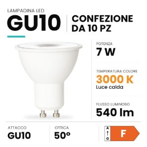 Ideal lux lampadina led gu10 spot 7w 3000k confezione 10 pezzi