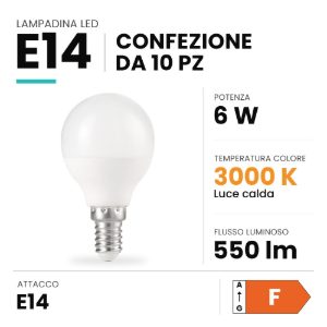 Ideal lux lampadina led e14 a sfera 6w 3000k bianca confezione 10 pezzi