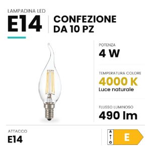 Ideal lux lampadina led e14 a candela 4w 4000k trasparente confezione 10 pezzi