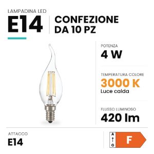 Ideal lux lampadina led e14 a candela 4w 3000k dimmerabile trasparente confezione 10 pezzi
