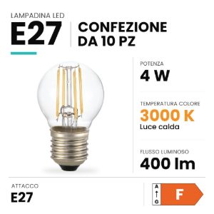 Ideal lux lampadina led e27 a sfera 4w 3000k dimmerabile trasparente confezione 10 pezzi