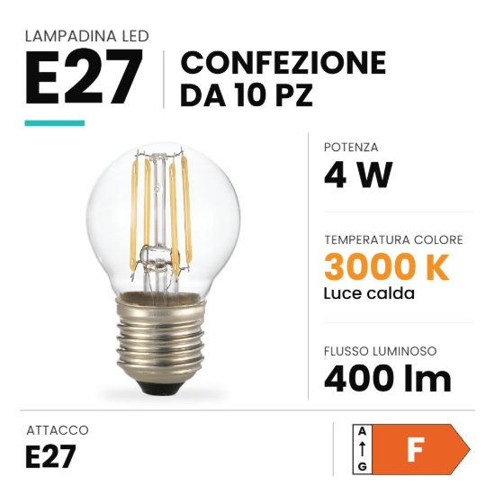 Ideal lux lampadina led e27 a sfera 4w 3000k dimmerabile trasparente confezione 10 pezzi