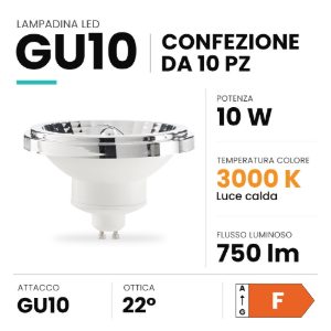 Ideal lux lampadina led gu10 riflettore 10w 3000k cromata confezione 10 pezzi