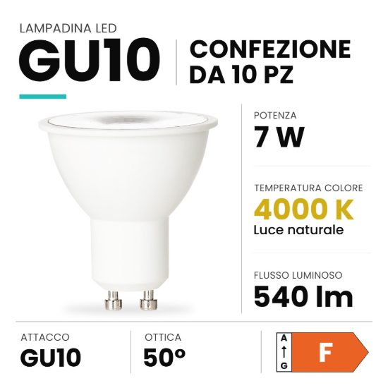 Ideal lux lampadina led gu10 spot 7w 4000k confezione 10 pezzi