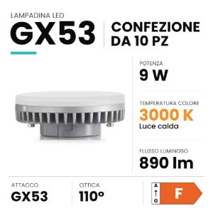 Ideal lux lampadina led gx53 a disco 9w 3000k dimmerabile bianca confezione 10 pezzi